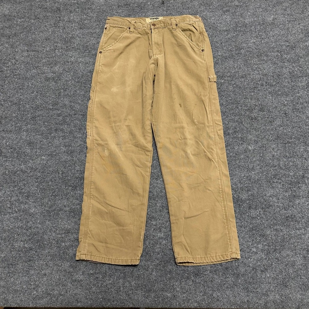 Wrangler Carpenter Pants Mens Size 30x30 Tan Fleece Lined Canvas Utility